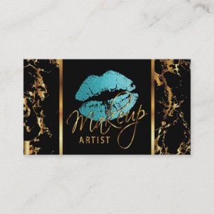 Cartão De Visita Artista Makeup com Acentos Dourados Marble e Teal