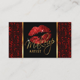 Cartão De Visita Artista Makeup com Leopardo e Lábios vermelhos
