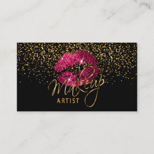 Cartão De Visita Artista Makeup - Confetti Dourado e Lábios 💋 R