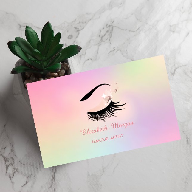 Cartão De Visita Artista Makeup, Faux Lashes Holographic (Criador carregado)