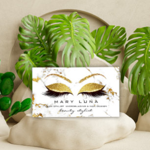 Cartão De Visita Artista Makeup Lashes White Marble Studio