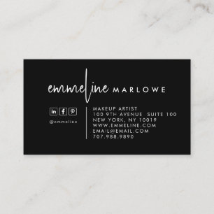 Cartão De Visita Artista Makeup Mínimo Moderno Preto