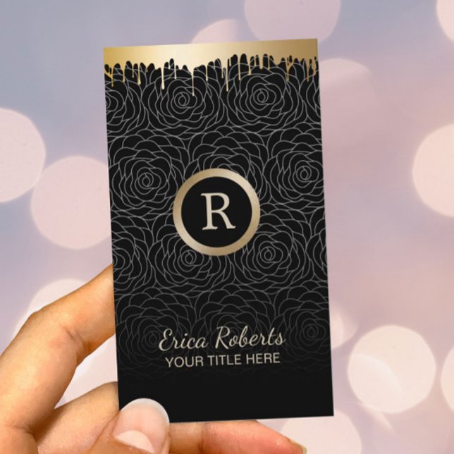 Cartão De Visita Artista Makeup Modern Dourados Drives Pretos Flora (Criador carregado)