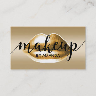 Cartão De Visita Artista Makeup Modern Dourados Lábios Beauty Salon