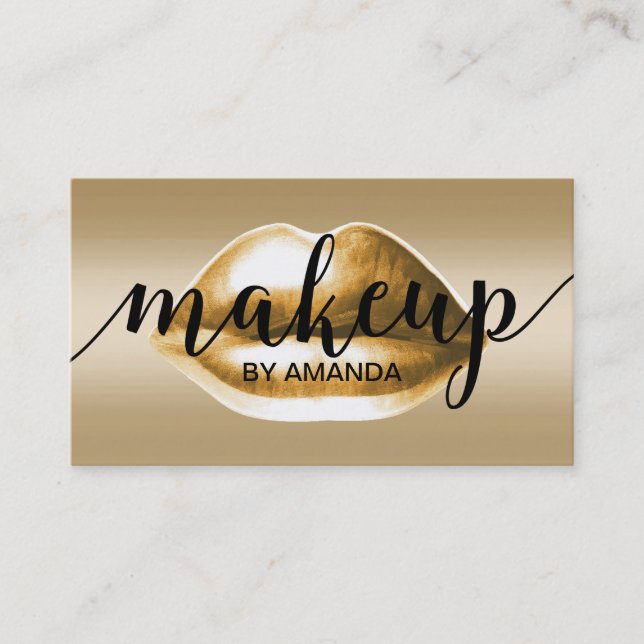Cartão De Visita Artista Makeup Modern Dourados Lábios Beauty Salon (Frente)