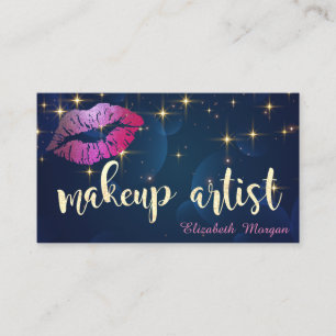 Cartão De Visita Artista Makeup Modern Glittery Lábios Stars Marin