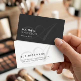 Cartão De Visita Artista Makeup - Monograma Moderno de Swash