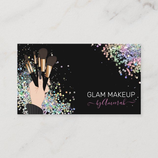 Cartão De Visita Artista Makeup, MUA, Beleza Salon Holographic Busi (Frente)
