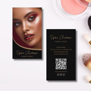 Cartão De Visita Artista Makeup Script Moderno Preto e Dourado