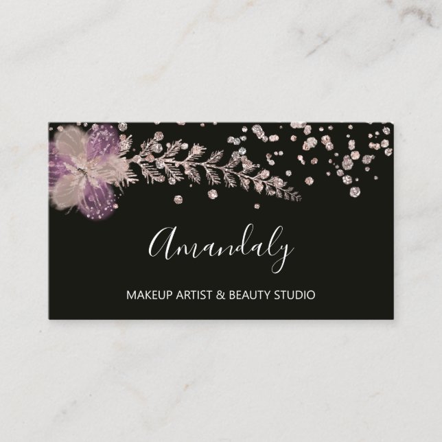 Cartão De Visita Artista Makeup Unhas Beauty SPA Rosa Floral (Frente)