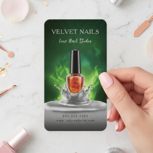 Cartão De Visita Artista Manicure Moderno Unha Verde Escuro Laranja