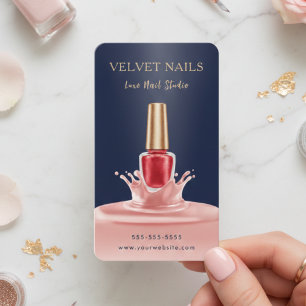 Cartão De Visita Artista Manicure Unhas Azul Naval Rosa Chic