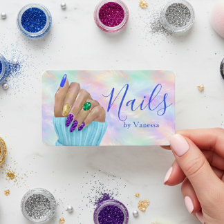 Cartão De Visita Artista Manicurista de Arte de Unhas Iridescente d