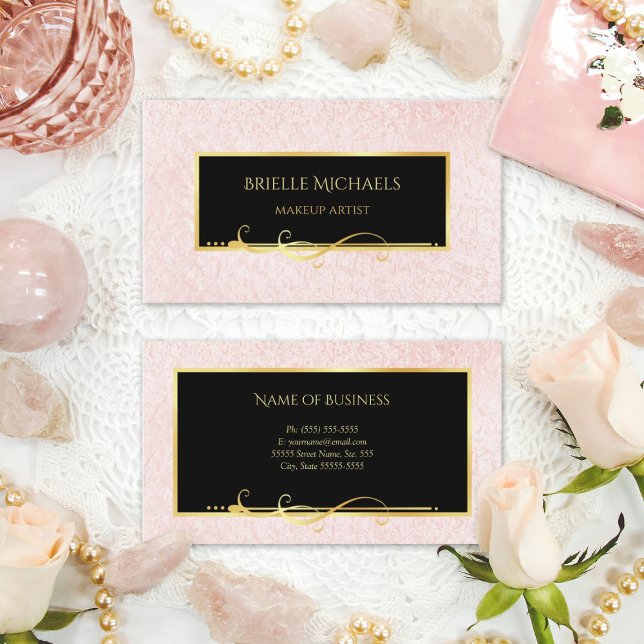 Cartão De Visita Artista Mínimo Elegante Rosa e Maquiagem Negra (Elegant Minimal Pink and Black Makeup Artist Business Cards)