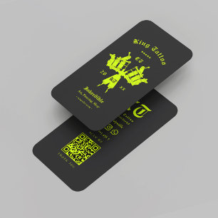 Cartão De Visita Artista Moderno da Tatuagem Monograma Negro Neon A