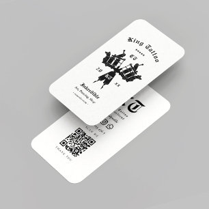 Cartão De Visita Artista Moderno da Tatuagem Monograma Preto Branco