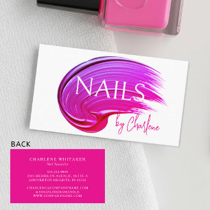 Cartão De Visita Artista Nail Modern Typografia Hot Pink Polonês