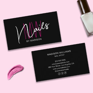 Cartão De Visita Artista preto das unhas cor-de-rosa do logotipo mo
