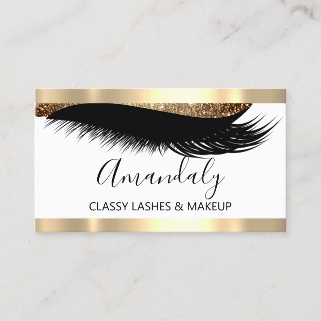 Cartão De Visita Artista profissional Eyelash White Dourado VIP (Frente)