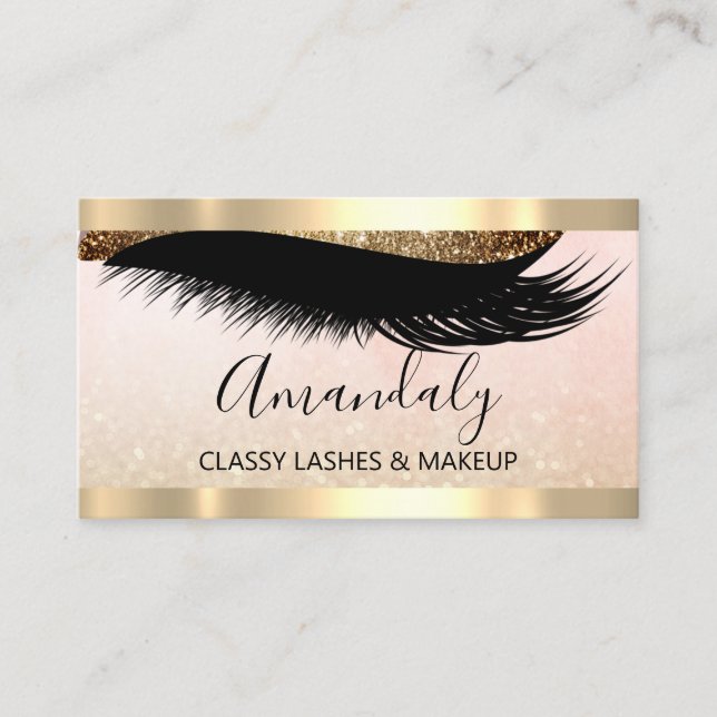 Cartão De Visita Artista Profissional Eyelashes Dourado Lítima (Frente)
