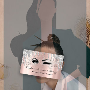 Cartão De Visita Artista Real Makeup Lashes Rosa Dripe Cinza Prata