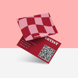 Cartão De Visita Artista Retro Groovy Pink & Red Abstrato Makeup