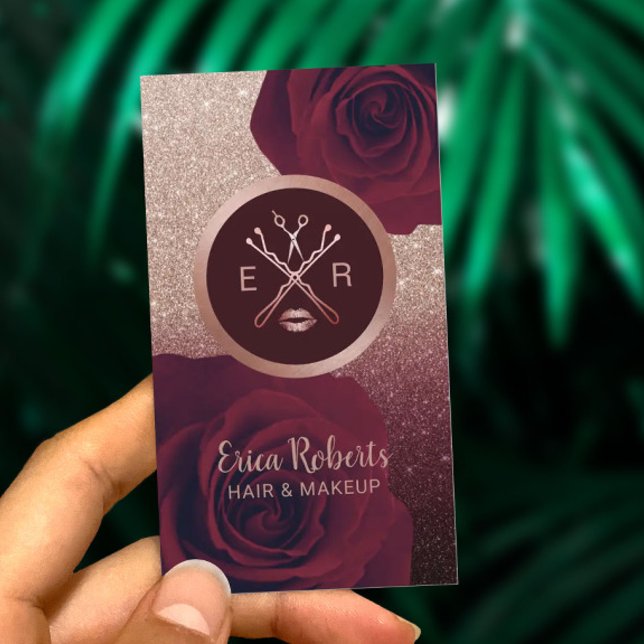 Cartão De Visita Artista Salon Moderno Rosa Floral Ombre Dourado (Criador carregado)