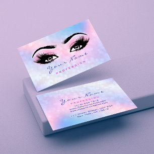 Cartão De Visita Artista Torto Dusty Blue Eyelash Hológrafo Rosa