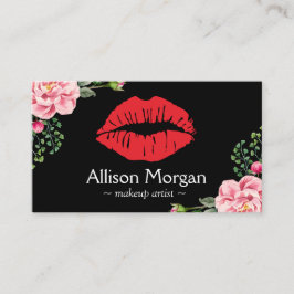 Cartão De Visita Artista Vermelho Lábios Elegante Decoração Floral