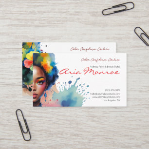 Cartão De Visita Artista Vibrante de Maquiagem Afro-Arte