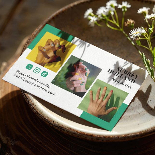 Cartão De Visita Artista Viridian Green 3 Photos Social Media Nail (Criador carregado)