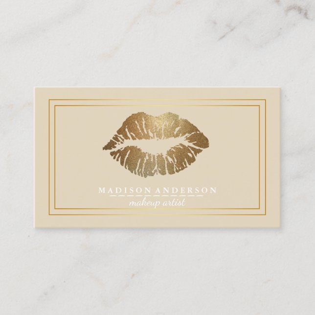 Cartão De Visita Artistas da Maquiagem de Lábios Dourados do Salão  (Frente)