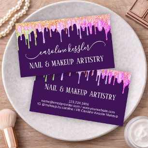 Cartão De Visita Artistas de Maquiagem e Unhas Beauty Drip Glitter 