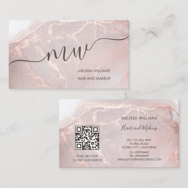 Cartão De Visita Artistic Makeup Artist Rose Gold | QR Code (Frente/Verso)