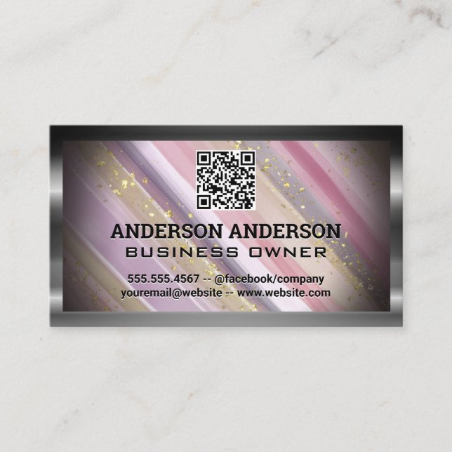 Cartão De Visita Artístico Pintado À Mão | Flocos Dourados | Código (Frente)