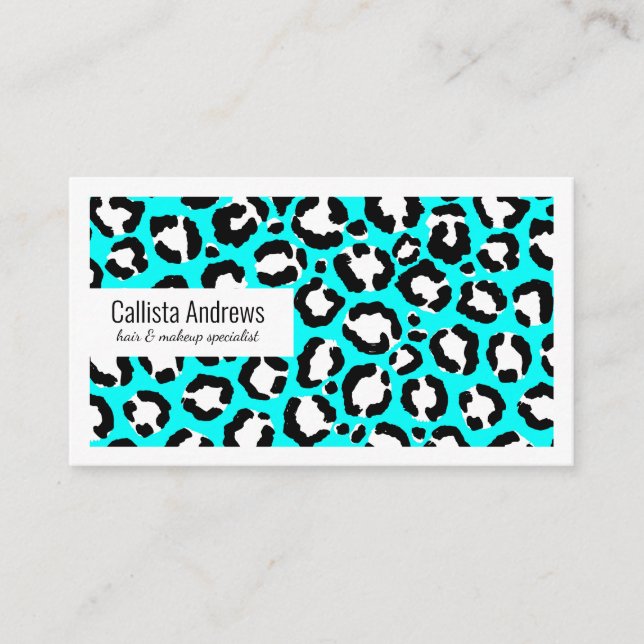 Cartão De Visita Artsy Modern Cyan Blue Leopard Animal Print (Frente)