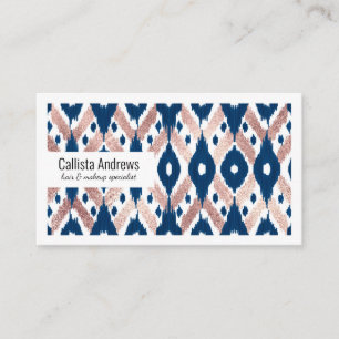 Cartão De Visita Artsy Modern Rosa Dourado Marinho Blue Ikat Geo