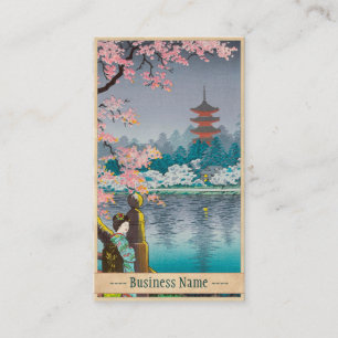 Cartão De Visita Árvore da gueixa e de cereja, cenário do japonê