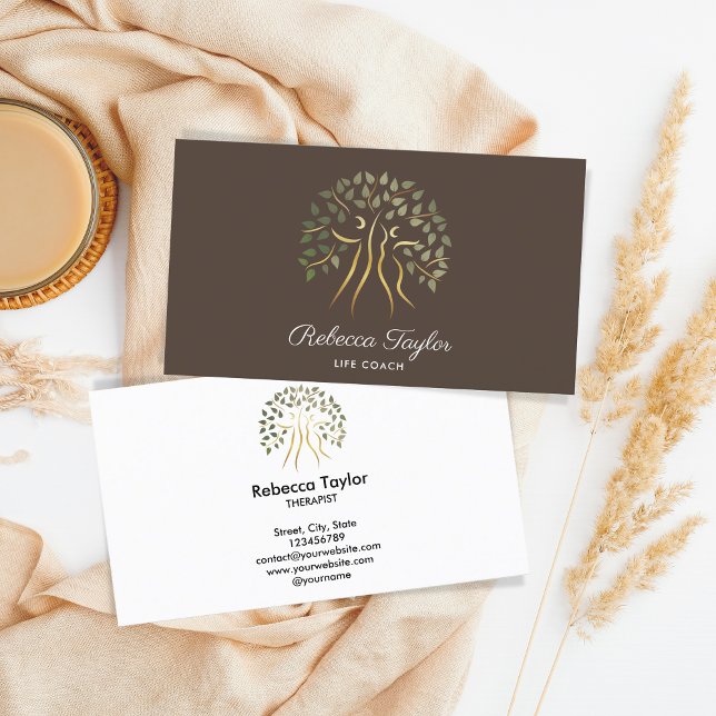 Cartão De Visita árvore da vida terapeuta da vida treinador da saúd (tree of life with man and woman)