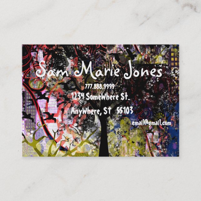 Cartão De Visita Árvore de Cidade Grungida - (Frente)