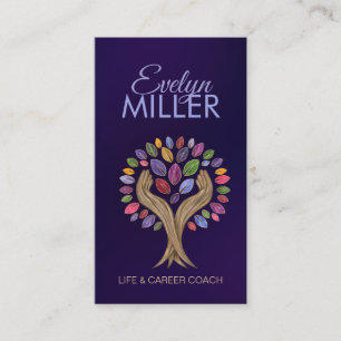 Cartão De Visita Árvore de Mãos Ajudante - folhas de aquarela