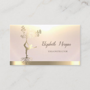 Cartão De Visita Árvore de Ouro Elegante Silhueta de Mulheres Yoga