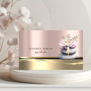 Cartão De Visita Árvore Silhout Lotus Zen Stones Rosa Dourado