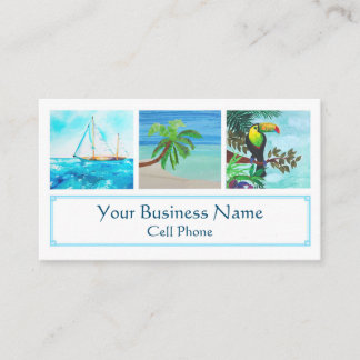 Cartão De Visita Árvore Tropical Beach Colorida Toucan Sailboat Pal