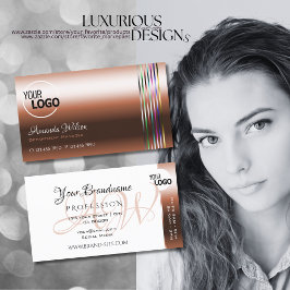 Cartão De Visita As faixas coloridas brancas e de cobre elegantes a