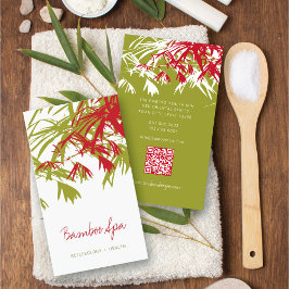 Cartão De Visita Ásia Vermelho Bamboo Deixa Oriental moderno Spa