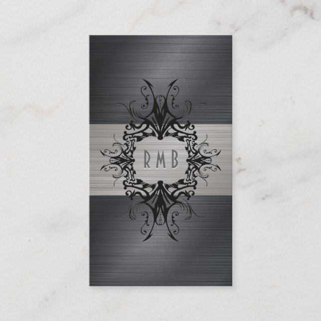 Cartão De Visita Aspecto De Alumínio Preto E Cinza Esmagado (Frente)
