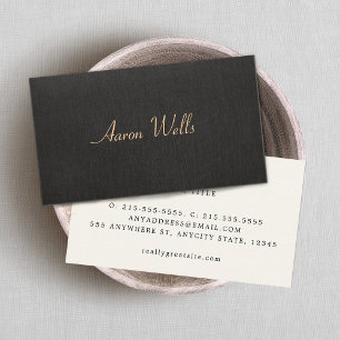 Cartão De Visita Aspecto Mínimo Elegante de Linen Preto