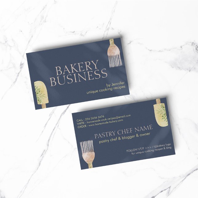 Cartão De Visita Assar de Chef de Spatula de Folha Sombra marinho (BAKERY PASTRY CHEF COOK CAKE event planner business)