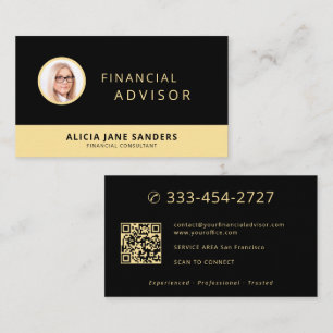 Cartão De Visita Assessor financeiro luxuoso código QR foto em ouro